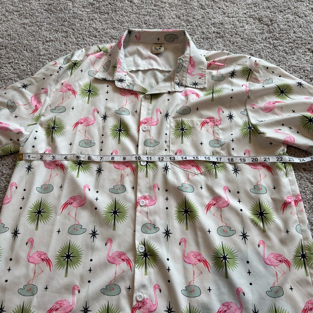Hardaddy Men's White Flamingo Print Short-Sleeve Shirt Size Large - Picture 5 of 8